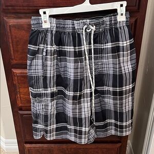 Plaid Black and White Mens Swim  Trunks Water Park Shorts
